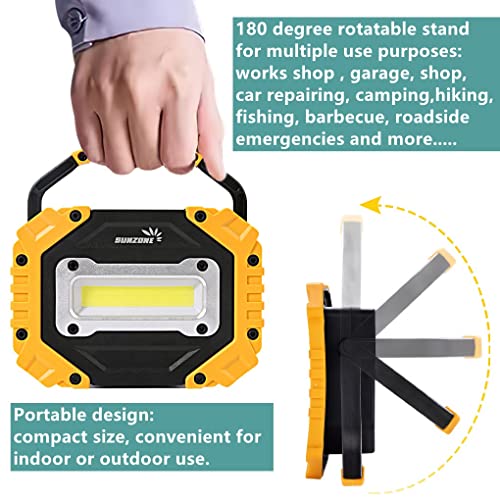 Sunzone Portable LED Work Light,AA Battery Powered Flood Lights,Super Bright Workshop Job Site Lighting for Camping, Hiking, Fishing, Car Repair with Emergency SOS Mode (2 Pack) - color: 2 Pack Yellow, size: AA Battery model