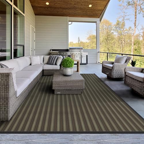 GENIMO Outdoor Rug 9x12 ft Waterproof, Reversible Plastic Straw Patio Rug for RV Camping Mat, Deck, Backyard Balcony Mat - Lightweight & Easy to Clean, Black & Brown - color: Blackbrown-w, size: 9' x 12' (Rectangular)