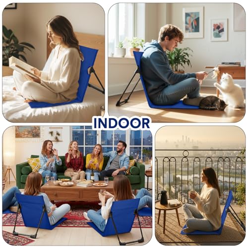Jetec Foldable Floor Backrest Chair Portable Camping Chair with Storage Bag Light Weight Lazy Seat for Indoor Outdoor Bed Ground Park Lawn Concerts Beach Hiking - color: Navy Blue, size: Regular