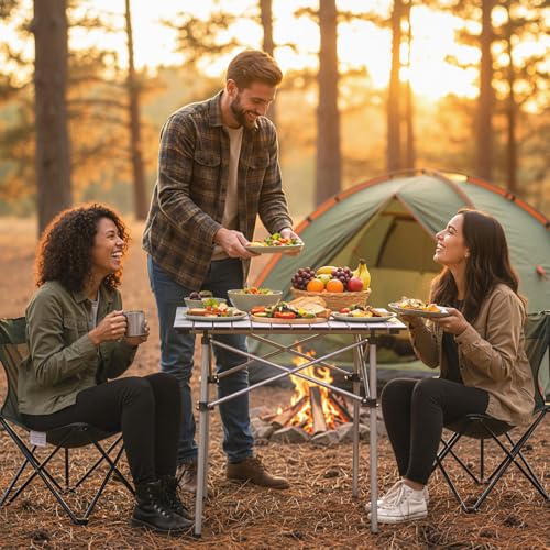 Giantex Folding Roll-up Camping Table, Outdoor Lightweight Aluminium Table for 4, Portable Square Table with Carry Bag for Picnic, Hiking, BBQ, Beach, Tailgating (28"x28"x27.5",Silver) - color: Silver