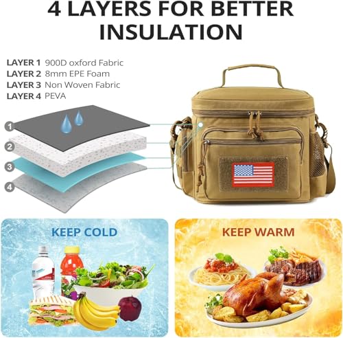 ATRIPACK Lunch Box for Men, Tactical Lunch Bag MOLLE Webbing Leakproof Insulated Large Lunch Cooler Women Adult Meal with Adjustable Shoulder Strap Durable Lunch Pail (Brown) - color: Brown, size: Medium