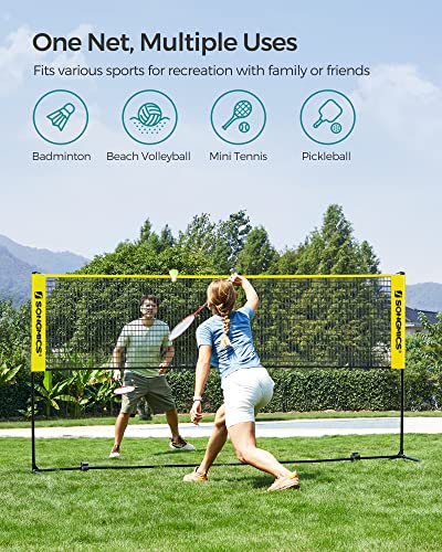 SONGMICS Badminton Net, Height Adjustable Volleyball Net, Pickleball Net for Junior Tennis, Kids, Indoor Outdoor Court, Foldable Nylon Net with Poles 10ft/13ft/16.5ft Wide - color: Yellow, size: 10FT