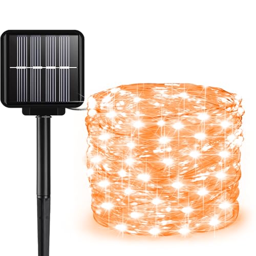 Solar String Lights Outdoor, 66 Feet 200 LEDs 8 Modes Solar Fairy Lights for Outside, Waterproof Outdoor Light for Patio Yard Christmas Tree Halloween Wedding Party Decorations, Orange - color: Orange, size: 200 LEDs