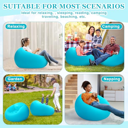 Realspring Inflatable Bean Bag Chair for Adult Bean Bag Sofa Chair Blow up Inflatable Furniture for Outdoor Living Room Bedroom Balcony Travel Party Gift Accessories(Lake Blue,2 Pcs) - color: Lake Blue