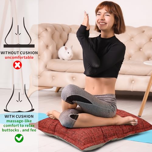 SINSOSSO Large Floor Pillow 22", Thickened Bite-Size Memory Foam Square Non-Slip Cushion for Office Back Support/Indoor Yoga/Chair Seat, Fashionable Color-Blocked Fabric & Washable, Red, 1 PCS - color: Red