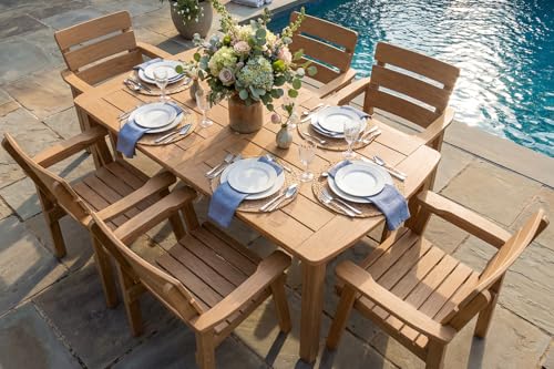 7-Piece Outdoor Dining Set, All-Weather HIPS Patio Table & Chairs for 6, Outdoor Furniture with Umbrella Hole, Ideal for Garden, Poolside, Backyard, Deck, Teak - color: Teak, size: 7 Pcs (1t+6c)
