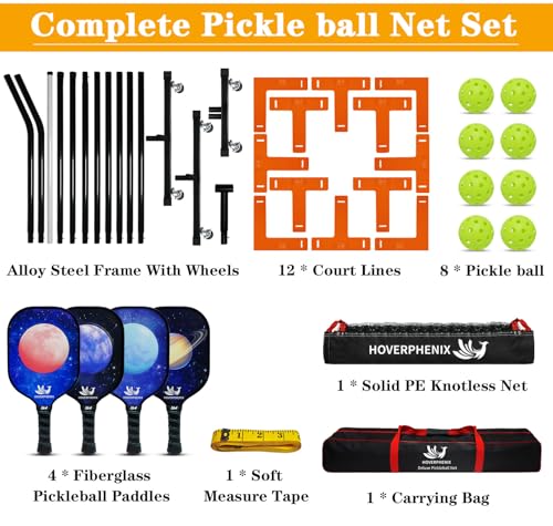 Pickleball Net for Driveway, Portable Pickleball Net System with Regualtion Size 22FT Pickle Ball Net, Outdoor Pickleballs, Carry Bag, Weather Resistant Metal Frame - style: Pickleball net with wheels