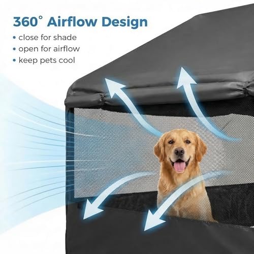 Dog Tent House Outdoor Shade 4'x4'x3' Shelter for Large Medium Pets,Outside Sun Rain Waterproof Canopy with Three-Sided Breathable Mesh Windows,Livestock House with Ground Nails,Dark Gray - color: Dark Gray with Breathable Mesh Windows