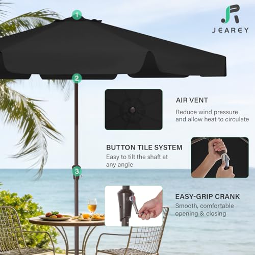 JEAREY 9 FT Patio Umbrella Outdoor, Table Umbrellas Market Umbrella w/Push Button Tilt/Crank, 8 Sturdy Ribs(black) - color: black