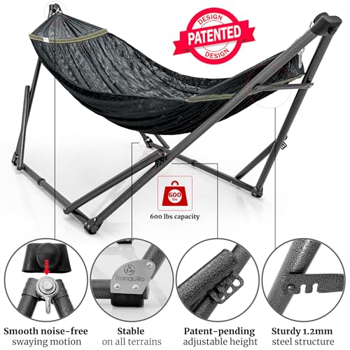 Tranquillo Combo x2 Hammocks with Stand for Outside & Tree Straps, Heavy Duty Hammock with Stand 600lbs for Indoor Outdoor Patio Backyard, x2 Hammocks for 2 Person (Combo - Black, Medium) - color: Combo - Black