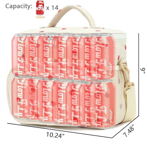 FlowFly Insulated Reusable Lunch Bag Adult Large Lunch Box for Women and Men with Adjustable Shoulder Strap,Front Zipper Pocket and Dual Large Mesh Side Pockets, Corduroy Strawberries Beige - color: Corduroy Strawberries Beige
