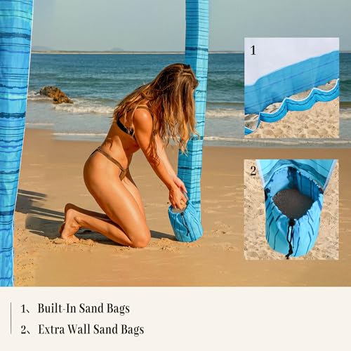 UPWELL Beach Tent Easy Set Up Canopy Sun Shelter Shade with UPF 50+UV Protection Portable Beach Umbrella Outdoor Sunwall with Sand Pockets for Fishing Backyard Camping(Deep Sea Blue) - color: Deep Sea Blue