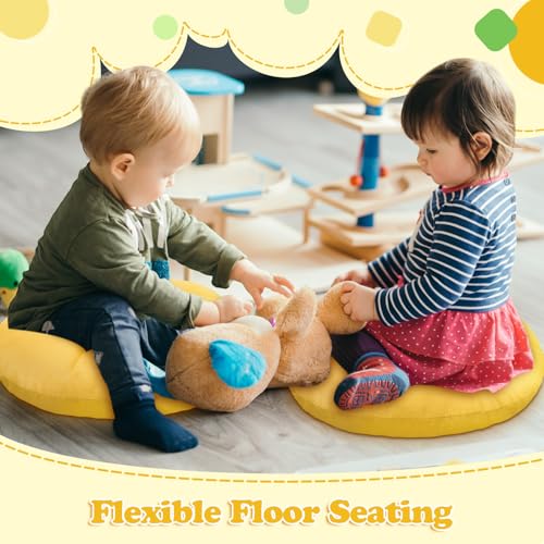 Fumete 8 Pcs 16 Inch Round Floor Cushions for Kids and Toddlers, Flexible Seating Classroom Furniture Floor Pillow for Home, Daycare, Preschool, Yoga and Meditation (Yellow) - color: Yellow