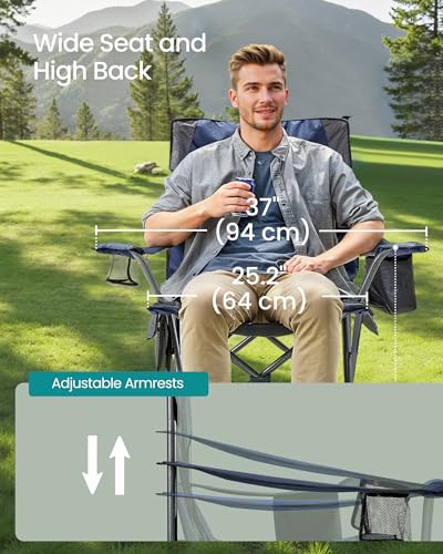 SONGMICS Camping Chair, Folding Oversized Chair, Comfortable and Heavy-Duty, 352 lb Weight Capacity, Adjustable Armrests with Cooler Bag, Storage Bag, Breathable Mesh, Bijou Blue UGCB060Q01 - color: Blue, style: 1PC (24.8"D x 37"W x 38.6"H)