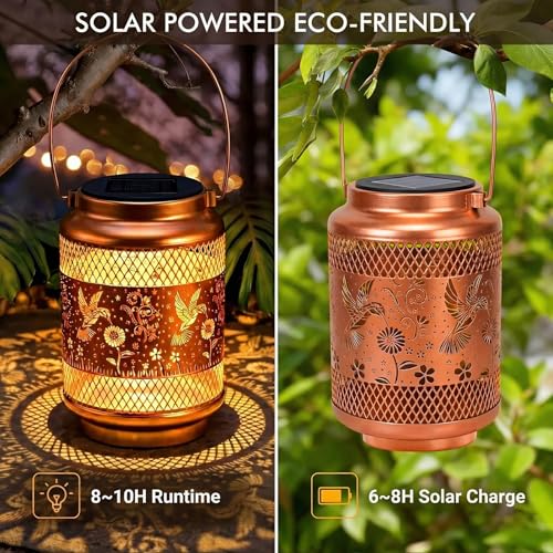 Solar Lanterns Outdoor Garden Decor- Solar Lights Waterproof Hummingbird Decorative Hanging Metal Lights Gardening Gift for Outside Yard, Patio, Backyard, Farm, Gifts for Women Mom - style: Mini Hummingbird