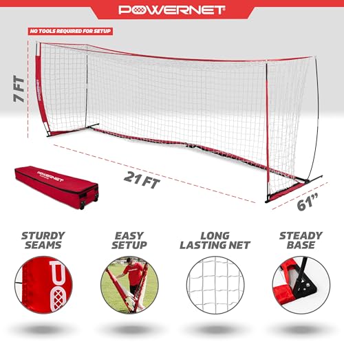 PowerNet Soccer Goal for Backyard, 3Mx2M / 6x4 / 8x4 / 12x6 / 14x7 /18.5x6.5 / 21x7 / 24 x 8 Portable Soccer Net, Sports & Outdoors Training Equipment, Quick Setup 1 Goal & Zipper Storage Bag - style: 21 x 7 FT