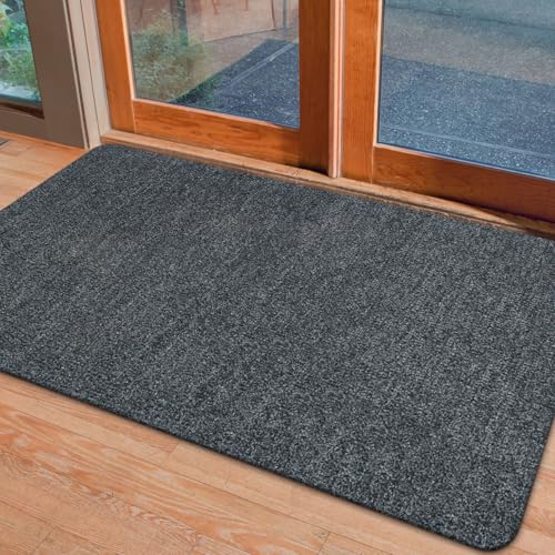 Front Door Mat Indoor and Outdoor, Non-Slip Low Profile Doormat 60"x35", Thin Yet Super Water, Quick-Drying, Dirt Resistant,No Shedding Doormats for Entrances, Garage, Pets,Hotel,Office - color: Grey, size: 2'11" x 5' (Rectangular)