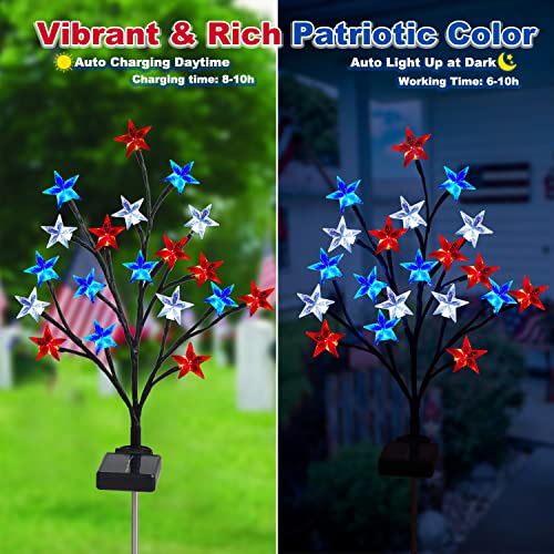 2 Packs Solar 4th of July Decorations Outdoor Lights, Solar Red White and Blue Star Pathway Lights, Waterproof Outdoor Patriotic Decorations Lights for July 4th Memorial Day Garden Yard Pathway Grave - size: 2 Paks-2 Modes