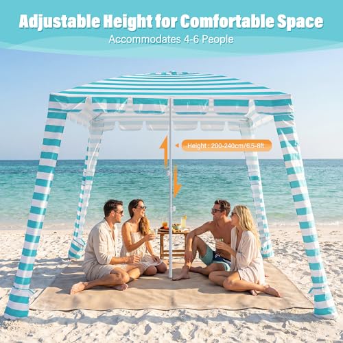 Umineux Beach Cabana - 8FT Beach Canopy with Side Wall, Easy Setup Beach Tent Sun Shelter, Waterproof Tent - Portable Shade for Whole Family (Green Stripes) - color: Green Stripes, size: 8ft