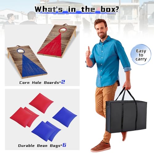 Wooden Cornhole Board Set with 6 Bean Bags, 2x1.3 ft Portable Outdoor & Indoor Corn Hole Toss Game Sets for Kids Adults and Family Party Camping Equipment