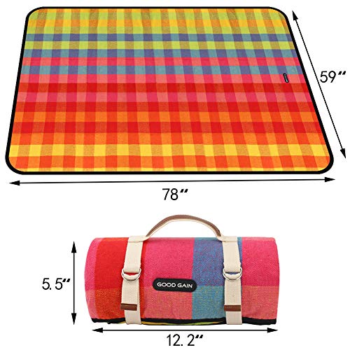 G GOOD GAIN Waterproof Picnic Blanket Portable with Carry Strap for Beach Mat or Family Outdoor Camping Party (red Plaid) - color: Multi Color