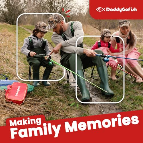 DaddyGoFish Kids Fishing Pole - Rod Reel Combo Tackle Box Starter Set - First Year Small Gear Kit for Boys Girls Toddler Youth Age Beginner Little Children - color: Red (Essential Set), size: 5ft