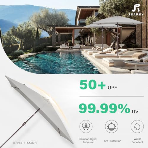 JEAREY 6.5x10 ft Rectangular Patio Umbrellas Rectangle Outdoor Umbrella with Push Button Tilt and Crank, Market Table Umbrella 6 Sturdy Ribs UV Protection for Poolside Garden Backyard Deck, Foggy Gray - color: Foggy Gray