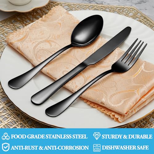 16 Piece Black Dinner Forks Set, Food-Grade Stainless Steel Silverware Forks, Cutlery Fork, Metal Fork for Home, Kitchen or Restaurant, Mirror Polished, Dishwasher Safe - 8 Inch - size: 16pcs-black