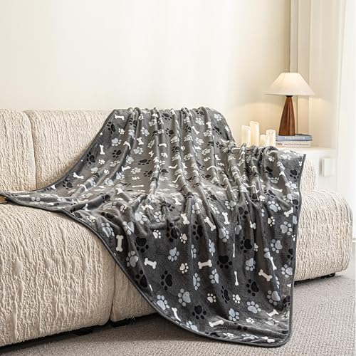 Dog Blanket Paw Bone Pattern 1 Pack 1 Super Soft Warm Flannel Sofa Cover Car Bed Protector, Urine Proof Washable Outdoor Pet Blanket for Puppy Large Dogs & Cats,80"*60" Grey - color: Grey|paw Bone, size: 80*60 inch (Pack of 1)