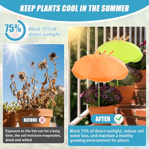 Axcoix 2 Pack Upgraded Plant Umbrellas for Outdoor Plants, 26" Larger Garden Plant Umbrella Shade with Adjustable Angle, 43.4" Higher Sun Shade for Plants, Potted Plant, Garden Beds (Green, Orange) - color: 2 Pack-1Green 1Orange