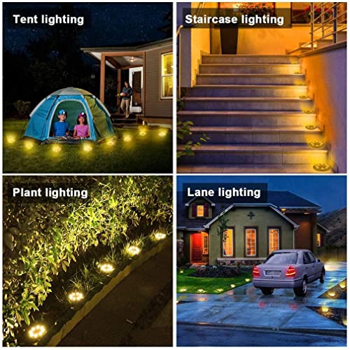 Solar Powered Ground lights 12 Pack,Waterproof LED Solar Lights Outdoor Solar Disk Lights Decorative,Solar Garden Lights for Landscape Pathway Patio Yard Walkway Path Lawn Driveway Lighting Warm White - size: 12 Pack
