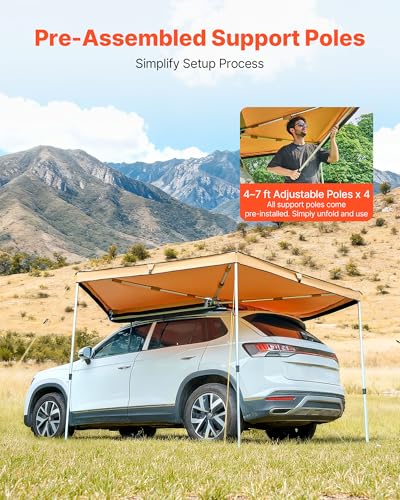 VEVOR 270 Degree Awning, 52 sq.ft Driver Side Vehicle Awning, Waterproof UV50+ Car Side Awnings with Carry Bag, All-Weather Free-Standing Overland Awnings Car Shelter for SUV Van Truck Camping - color: Khaki 270° 10.5*5.3ft Car Awning