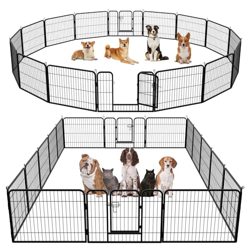 FDW Dog Playpen Dog Pen Dog Kennel 16 Panels 24 Inch Height Indoor Outdoor Folding Metal Portable Puppy Exercise Pen Heavy Duty Dog Fence for Yard Camping,Black - style: 16 Panels