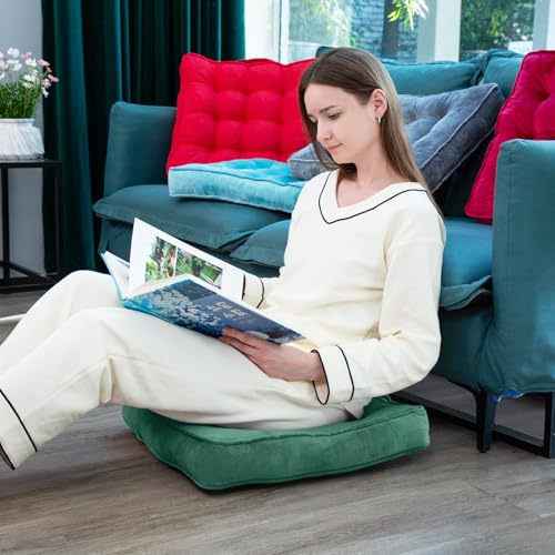 1 MIDDLE ONE Floor Pillow Set of 2, Memory Foam Meditation Cushion, Floor Cushions for Adults Sitting, Large Square Seat Cushions for Yoga, Living Room, 22x22 Inch (Green) - color: Green, size: 22x22 Inch(Pack of 2)