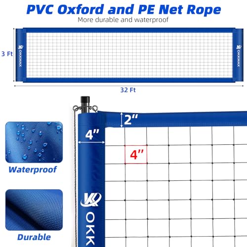 Professional Outdoor Volleyball Net Set with Adjustable Poles & Anti-Sag Design, Portable Volleyball Net Includes Beach Fixed Plate, Scoreboard, Boundary Line and Carry Bag for Backyard Beach Grass - color: Blue