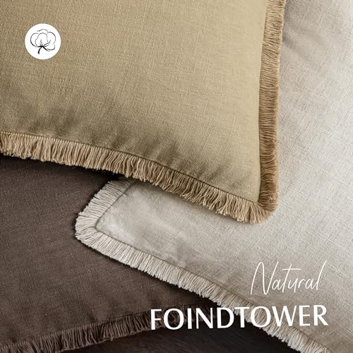 Foindtower Decorative Linen Fringe Throw Pillow Covers Boho Farmhouse Cushion Cover with Tassels Soft Accent Pillowcase for Chair Sofa Bed Living Room Home Decor, 16×16 Inch, 1PC,Light Khaki Taupe - color: Taos Taupe, size: 16" x 16" (Pack of 1)
