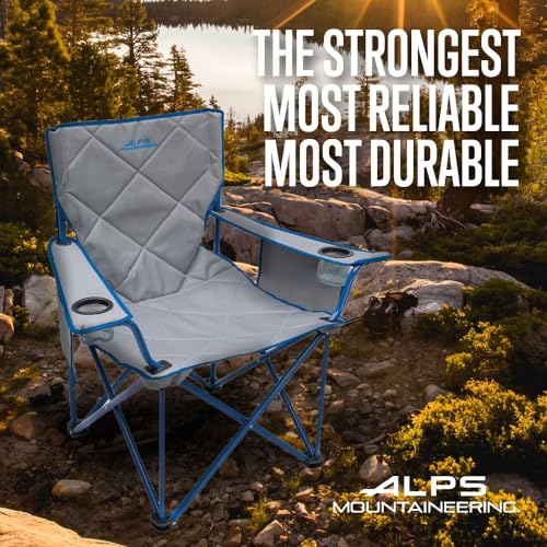 ALPS Mountaineering King Kong Camping Chairs for Adults with Mesh Cup Holders and Pockets, Built Durable and Reliable with Compact Foldable Steel Frame - color: Light Gray