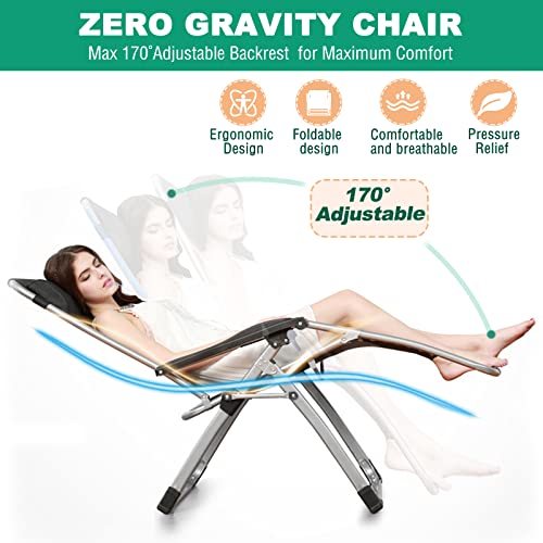 LILYPELLE Zero Gravity Chair, Premium Lawn Recliner Folding Portable Chaise Lounge with Detachable Cushion, Headrest and Cup Holder, Reclining Patio Lounger Chair - color: Vibrant Gray, style: Zero Gravity Chair