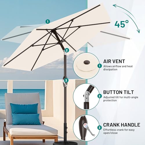 AreShark 7.5FT Patio Umbrella Table Market Umbrella with 6 Sturdy Ribs, Button Tilt/Crank, Heavy-Duty Outdoor Umbrellas for Pool, Deck, Garden and Backyard, Cream White - color: Cream White, size: 7.5FT