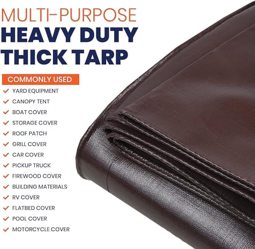 20'x 40' Tarps Heavy Duty Thick Waterproof, Poly Canopy Brown Tent Shelter Cover, 16 Mil Tarpaulin Shade, Rip and Tear Proof, UV Resistant Tarpaulin with Grommets and Reinforced Edges - color: Brown, size: 20 x 40ft