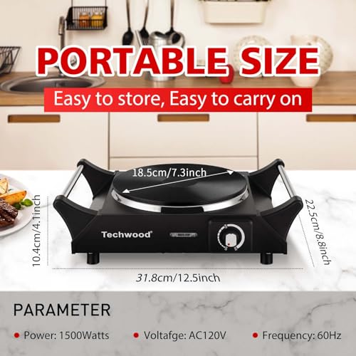 Techwood Hot Plate Portable Electric Stove 1500W Countertop Single Burner with Adjustable Temperature & Stay Cool Handles, 7.3” Cooktop for Dorm Office/Home/Camp, Compatible for All Cookwares - color: Black, size: Hot Plate