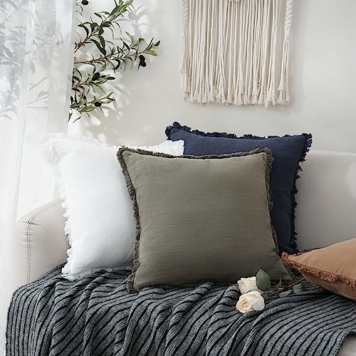 Foindtower Decorative Linen Fringe Throw Pillow Covers Cozy Boho Farmhouse Cushion Cover with Tassels Soft Accent Pillowcase for Chair Sofa Bed Living Room Home Decor, 16×16 Inch, 1PC, Navy Blue - color: Navy Blue, size: 16" x 16" (Pack of 1)