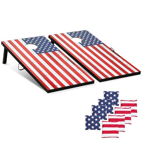 Cornhole Board Set Cornhole Games for Adults Portable Choose Regulation or Tailgate Size - style: 4' x 2' Flag