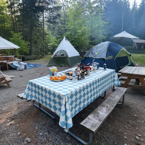 Waterproof Tablecloth, 6ft Table Cover Fitted for Picnic,Camping,Plastic Table Cloth, Heavy Duty Rectangle Tablecloth for Outdoor Party,Kitchen, Birthday, Wedding, Christmas,Decor-72x30inch-blue - color: Light Blue and White