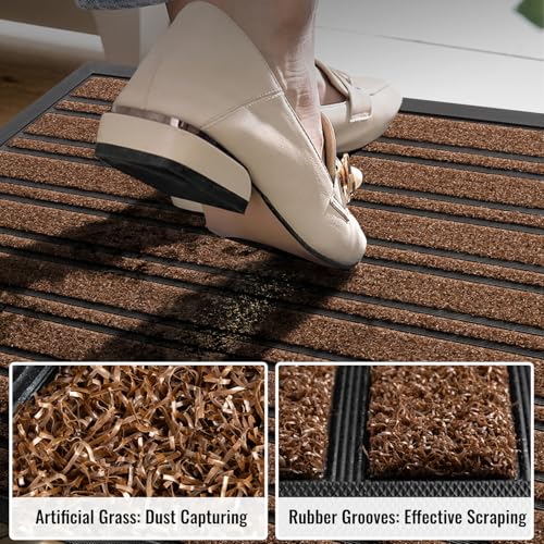 BEHERO Door Mat Outdoor Entrance, Extra Durable Front Door Mat Outside, Heavy Duty Welcome Mat for Outside Entry, Back Door Mats Non Slip, Waterproof All-Season Doormats, 47x32 Inch, Coffee - color: Burgundy, size: 2'8" x 3'11" (Rectangular)
