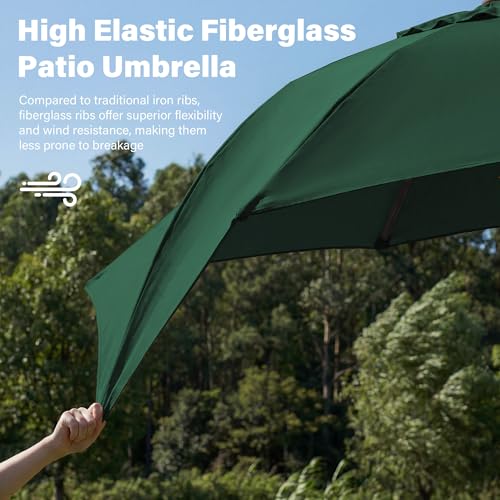 JEAREY 9FT Outdoor Patio Umbrella,Market Table Umbrella with 8 Fiberglass Ribs, Pool Umbrella with Tilt and Crank, UV Protection Lightweight & Wind-Resistant for Lawn, Garden, Deck and Backyard, Dark Green - color: Dark Green