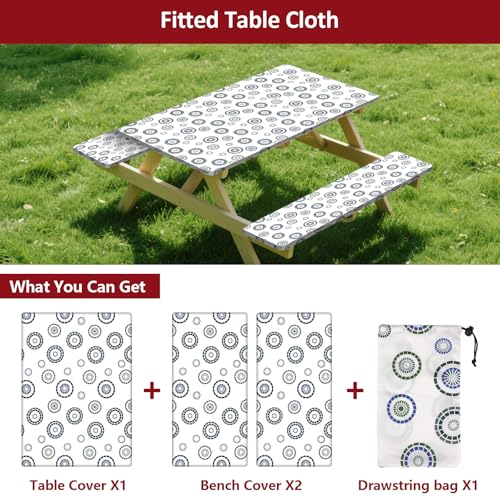 6ft Picnic Table and Bench Cover, Camping Essentials RV Gear, 72 in Waterproof Windproof Outdoor Elastic All Around Tablecloth, Fitted Rectangle Tables and Seats, Blue Flywheel - color: Blue Flywheel, size: 72"
