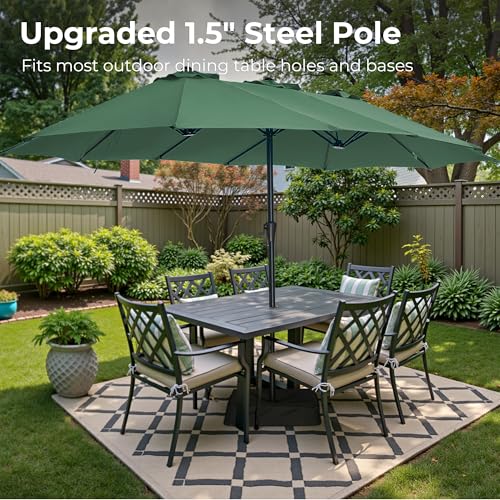 SUPERJARE 13FT Outdoor Patio Umbrella with Base Included, Double Sided Pool Umbrellas with Fade Resistant Canopy, Large Table Umbrella for Deck, Market, Backyard - Forest Green - color: Forest Green, size: 13FT