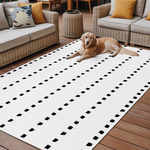 Outdoor Rug, Boho Black Geometric Dots on White Indoor Area Rug Outdoor Carpet RV Camping Rugs 4x6ft Modern Simplistic Style Outside Mat for Patio Picnic Porch Deck Balcony Backyard - size: 4' x 6' (Rectangular)