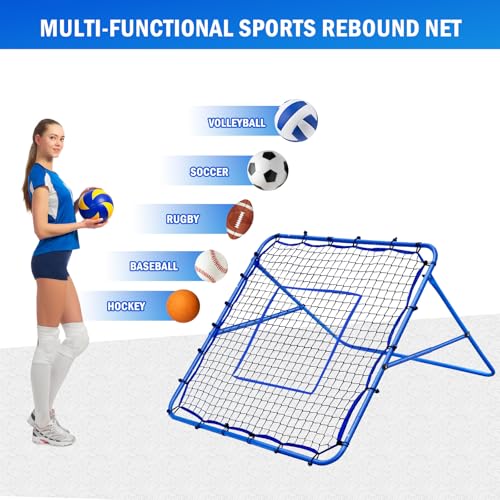 Volleyball Baseball Rebounder Net, Softball Rebounder Pitchback Net Quick Adjustments, Quick Adjustments Lacrosse Bounce Back Practice Equipment, Ideal for Outdoor Indoor and Backyard Training - size: 4FTx4FT, style: Multi-Sport Rebounder Net